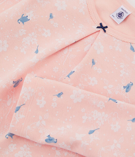 Roze meisjespyjama met pinguïn print van dubbelzijdig jersey roze MINOIS/wit MULTICO