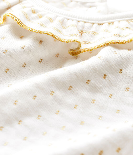 Blouse met lange mouwen van jacquard tubic babymeisje wit MARSHMALLOW/geel OR