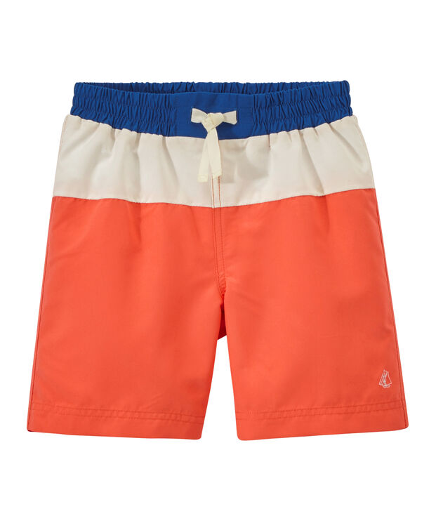 Driekleurige zwenshort voor jongens oranje/wit/blauw