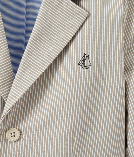Gestreepte blazer in canvas voor jongens grijs MINERAI/wit LAIT