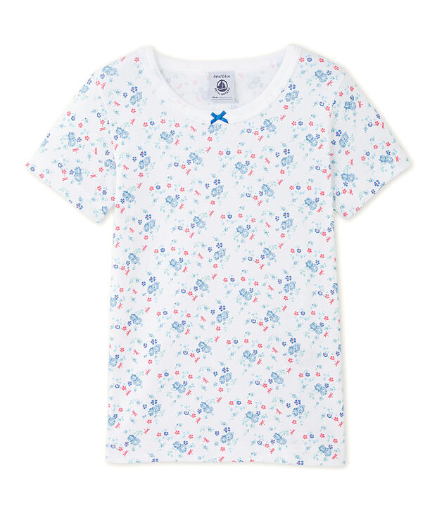 T-shirt fille imprim&eacute; blanc/bleu/multicouleur