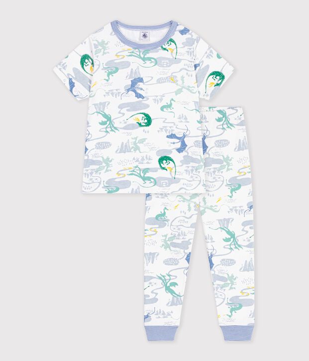 Katoenen kinderpyjama met korte mouwen en lange pijpen met print wit/multicouleur