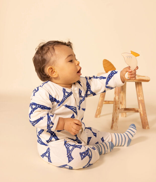 Katoenen babypyjama in het thema 'Parijs' ecru/multicouleur