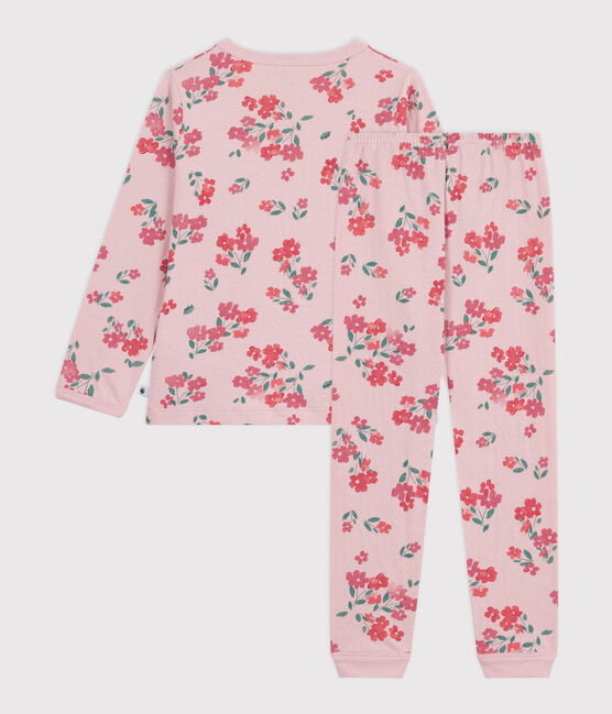 Kinderpyjama in tubic met bloemenprint roze JOLI/wit MULTICO