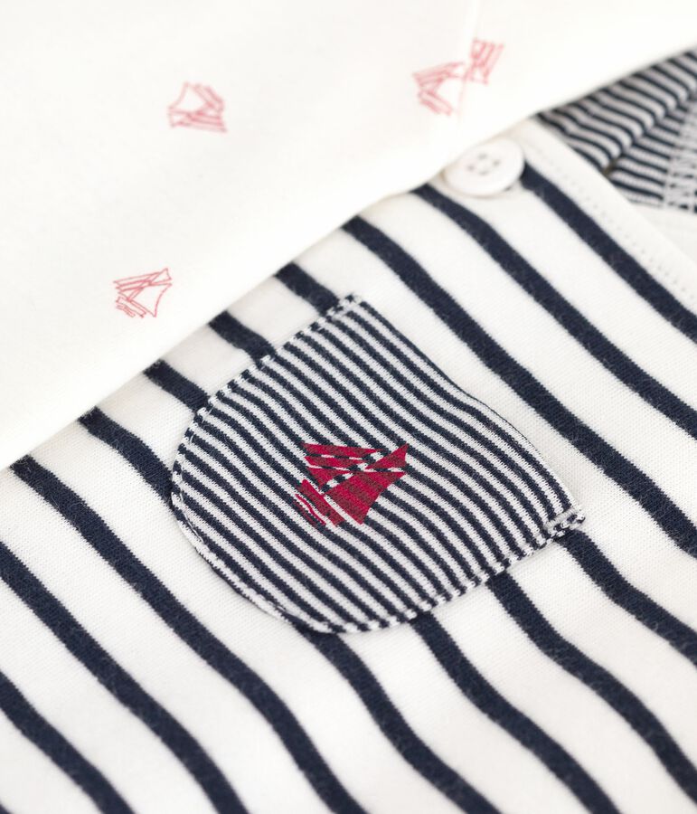 Ensemble salopette b&eacute;b&eacute; rayure marini&egrave;re et body imprim&eacute; blanc/bleu
