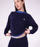 Pyjama femme en coton &eacute;ponge uni bleu marine