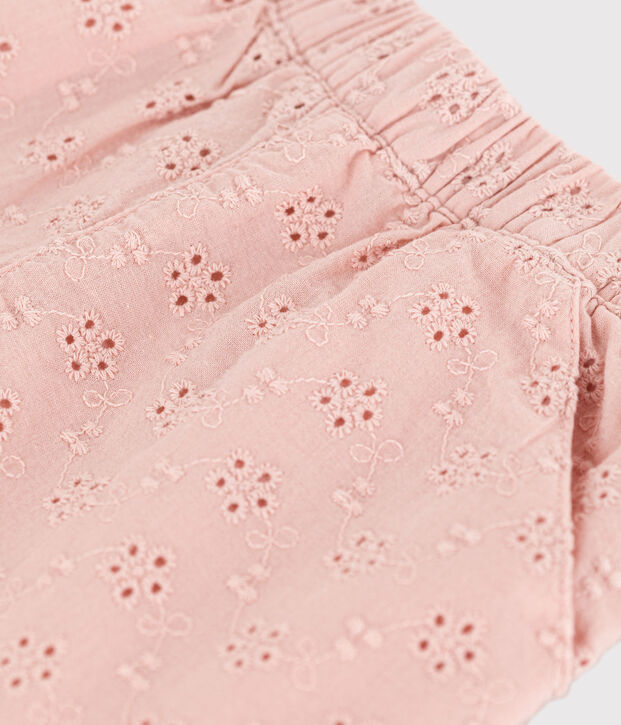 Short met Engels borduurwerk voor baby's roze