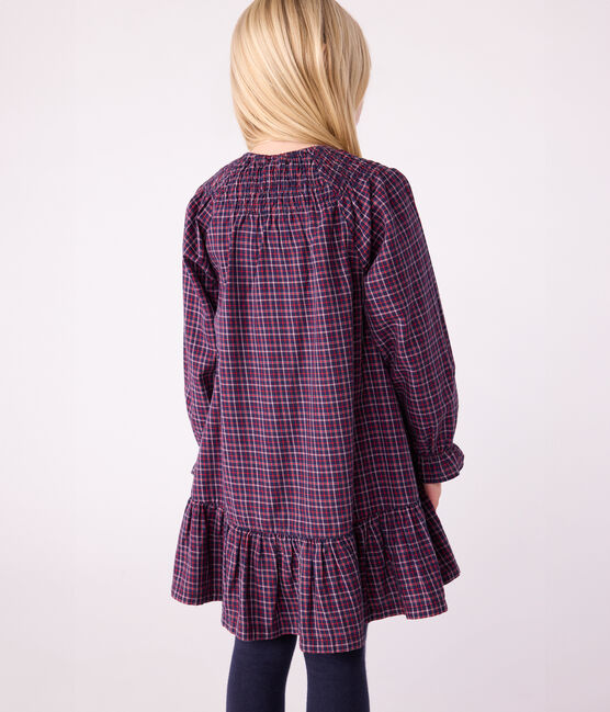 Flanellen geruite jurk met lange mouwen voor kinderen blauw SMOKING/wit MULTICO