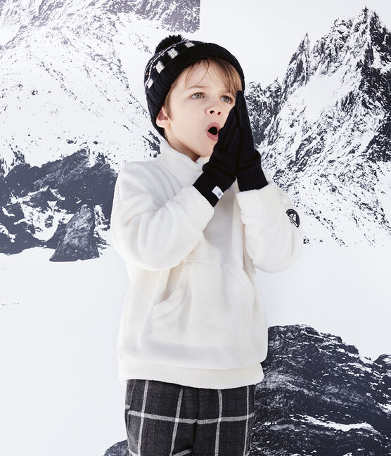 Wollig fleece sweatshirt jongens wit MARSHMALLOW