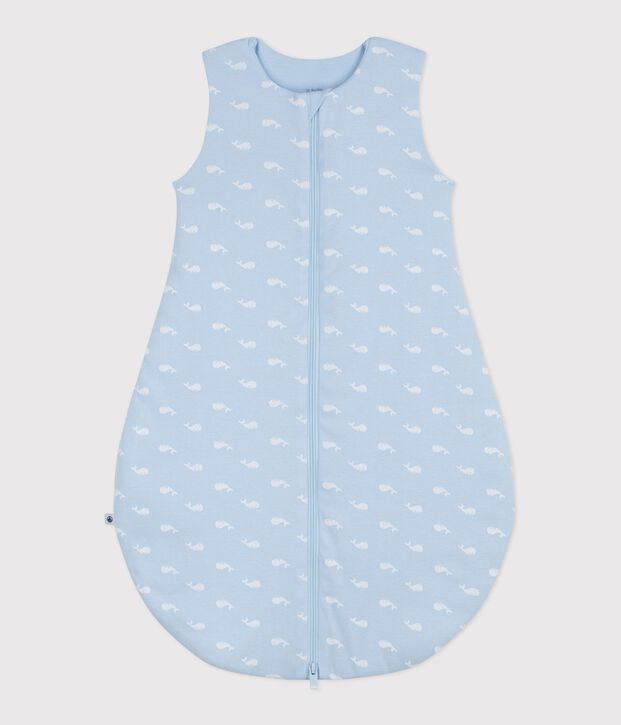 Katoenen babytrappelzakje met walvisprint TOG 2.5 blauw/wit