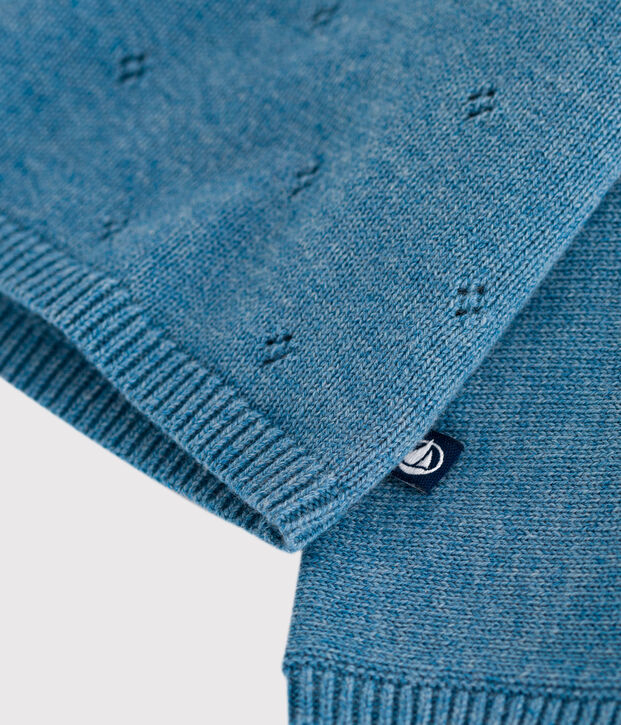 Brassi&egrave;re b&eacute;b&eacute; cache-c&oelig;ur ajour&eacute;e en tricot laine et coton bleu