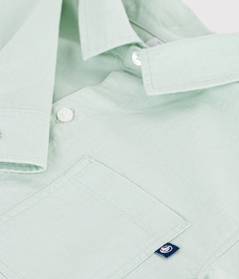 Chemise enfant en coton &agrave; manches longues unie bleu SPRAY