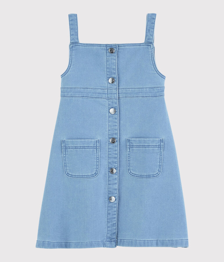 Robe salopette en molleton denim enfant fille bleu