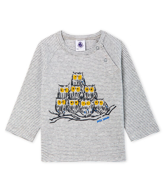 T-shirt met lange milleraies mouwen babyjongen grijs SUBWAY/wit MARSHMALLOW