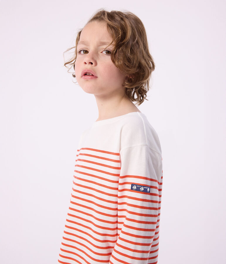 Katoenen gestreept marineshirt voor kinderen wit/rood