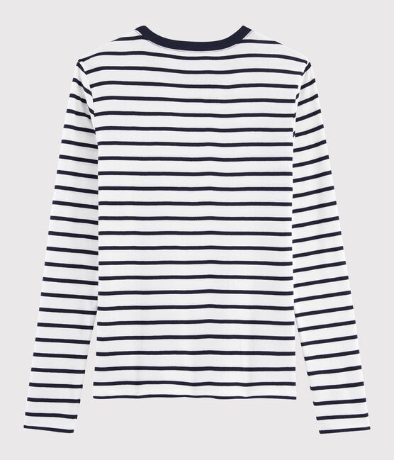 T-shirt iconique col rond Femme blanc MARSHMALLOW/bleu SMOKING