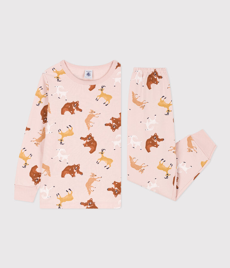 Molton pyjama met dierenprint voor kleine meisjes en jongens roze/multicouleur