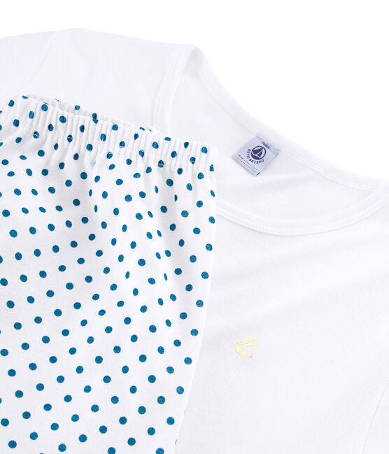 Pyjama fille en côte blanc MARSHMALLOW/bleu CONTES