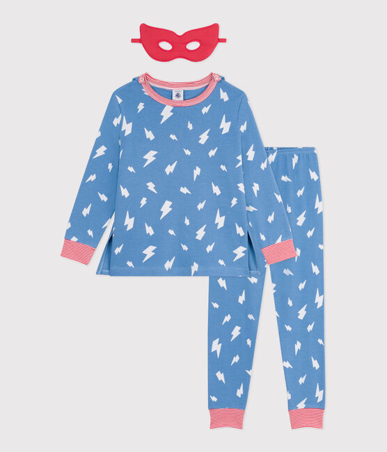 Pyjama déguisement enfant en coton phosphorescent avec cape bleu ALASKA/blanc MULTICO