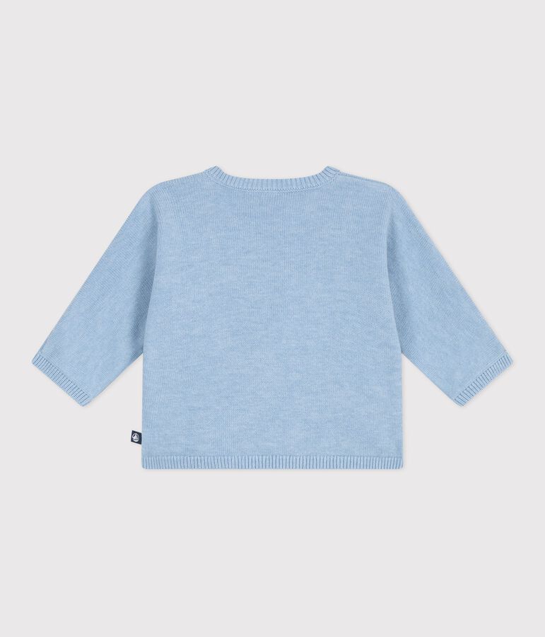 Babytruitje overslag in ajourtricot van wol en katoen blauw FLO