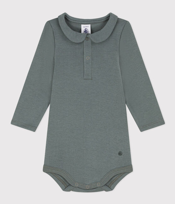 Katoenen body met lange mouwen enkraagje voor baby's groen THUYA