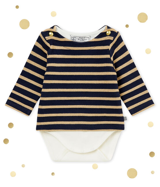 Glitterende body-met-marinetruitje in molton voor babymeisjes blauw SMOKING/bruin BRINDILLE BRILLANT