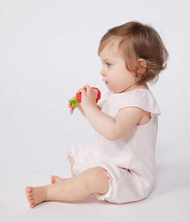 Combinaison courte b&eacute;b&eacute; en coton uni rose clair