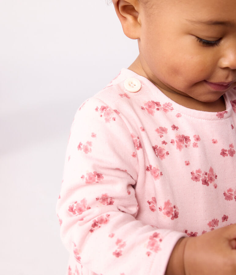 Robe b&eacute;b&eacute; en coton manches longues imprim&eacute;e fleurs rose/multicouleur