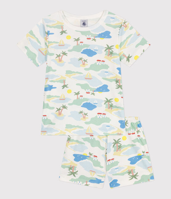 Pyjama short enfant en coton imprimé blanc MARSHMALLOW/blanc MULTICO