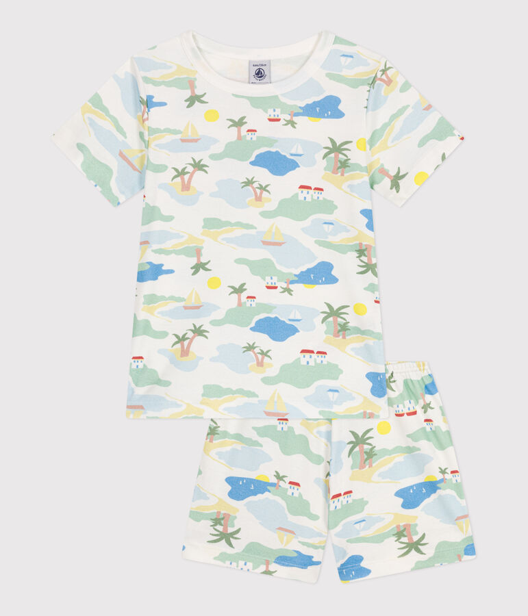 Pyjama short enfant en coton imprim&eacute; blanc/multicouleur