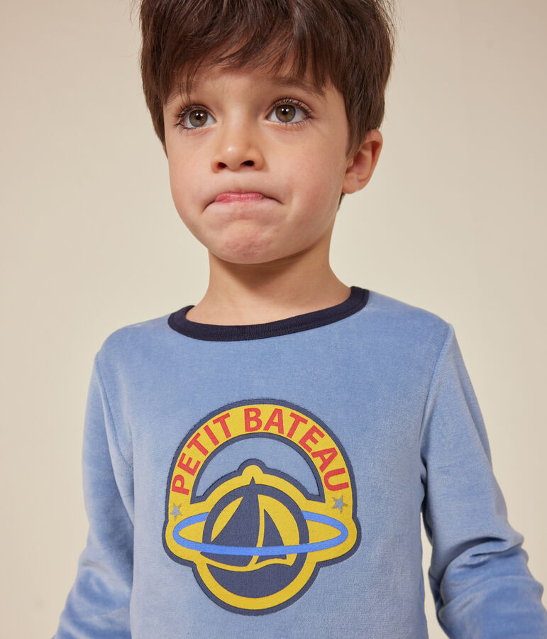 Pyjama uni en velours enfant bleu/bleu