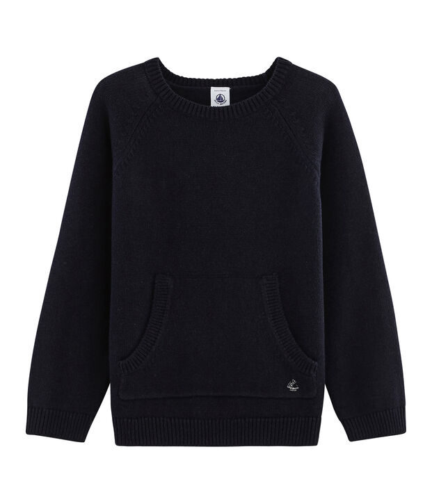 Pull tricot laine et coton enfant gar&ccedil;on bleu marine