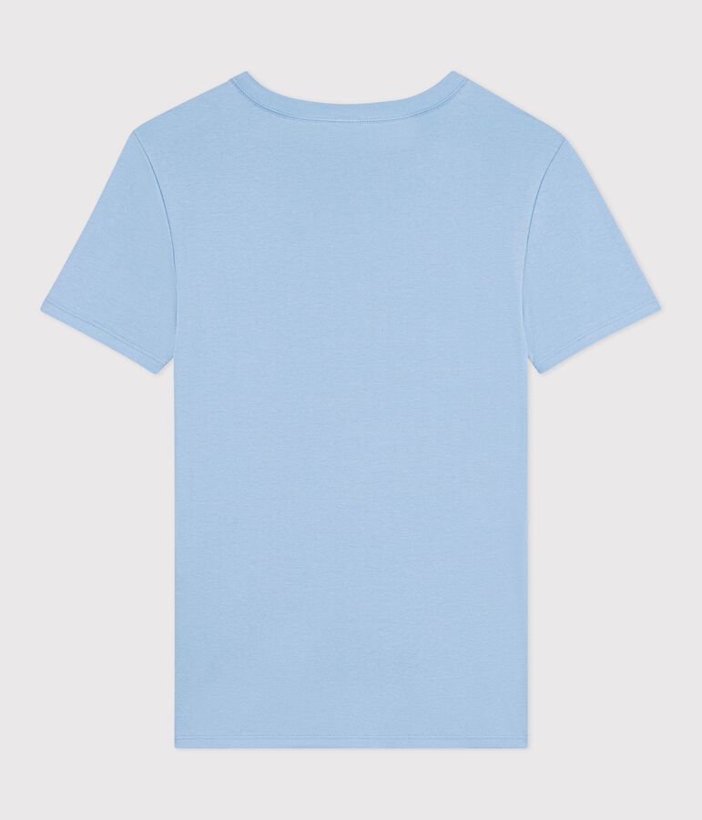 Tee-shirt femme en coton manches courtes uni bleu