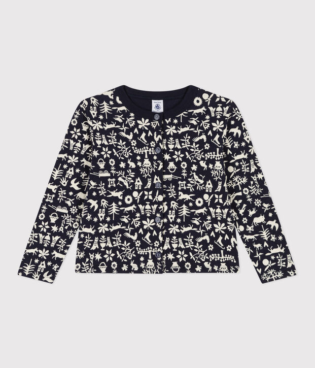 Cardigan imprim&eacute; en tubique matelass&eacute; enfant fille bleu/&eacute;cru
