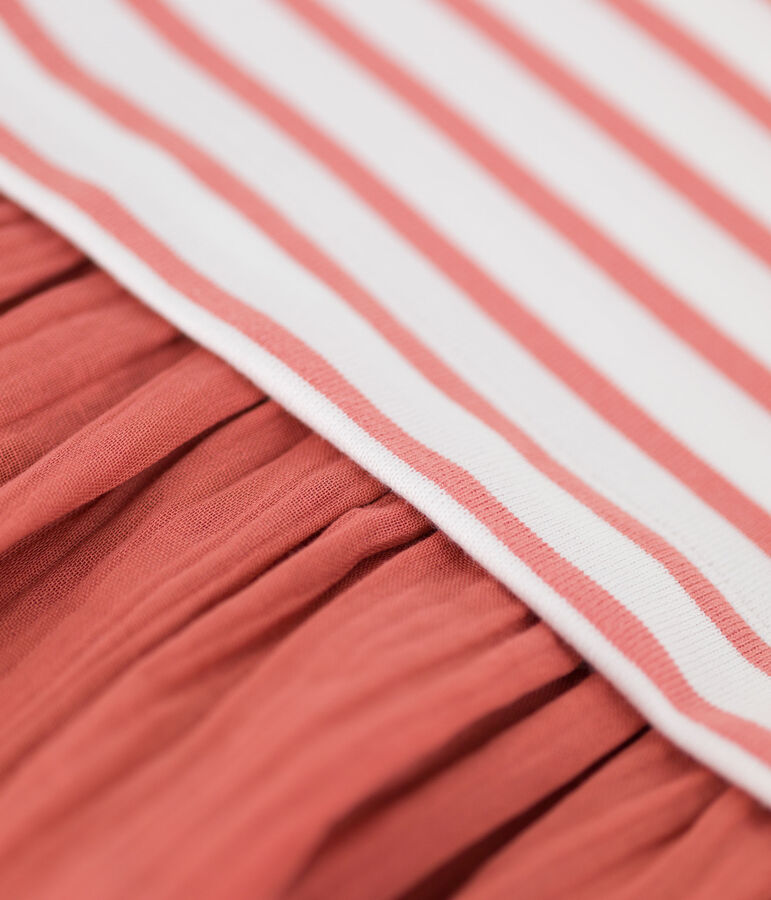 Jurk in biokatoenen gaas en jersey voor meisjes wit/roze