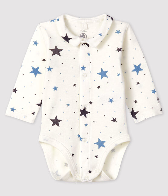 Body étoilé à col bébé garçon en côte blanc MARSHMALLOW/blanc MULTICO