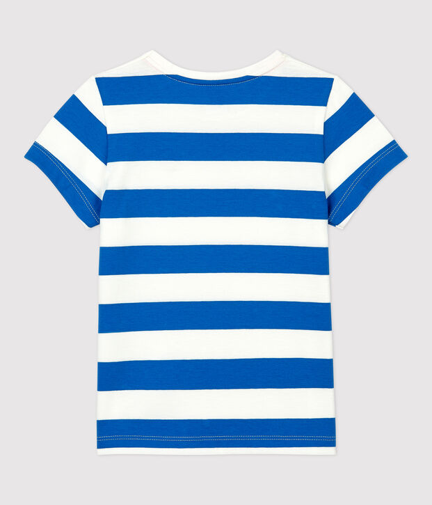 Tee-shirt manches courtes en coton enfant fille bleu/blanc