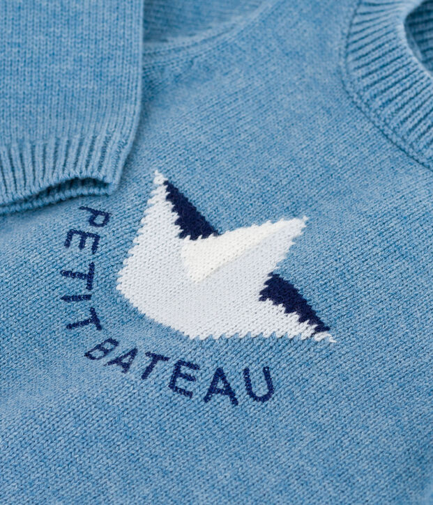 Babytruitje van wol en katoen met bootmotiefje blauw/multicouleur
