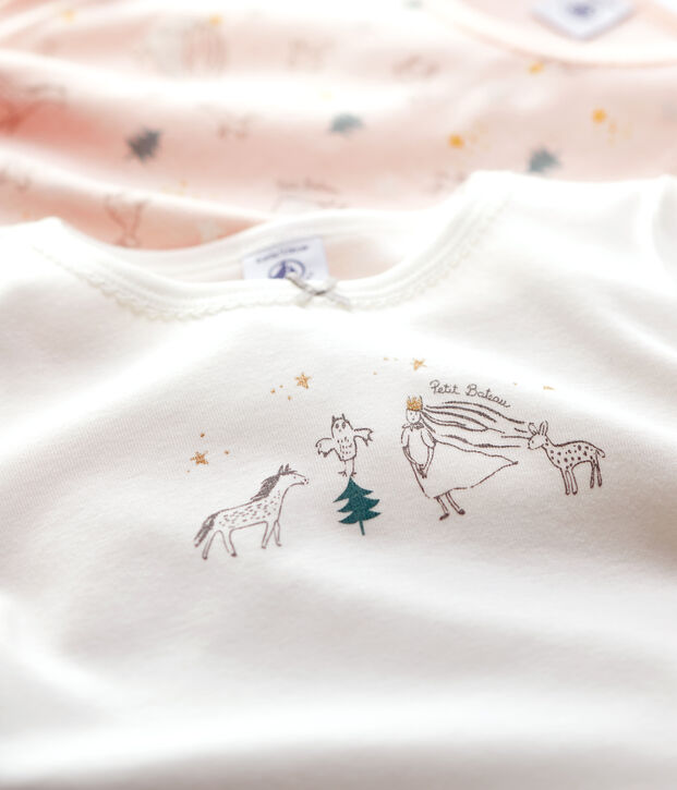 Set van 2 katoenen meisjes t-shirts met lange mouwen en prinsessenprint multicouleur