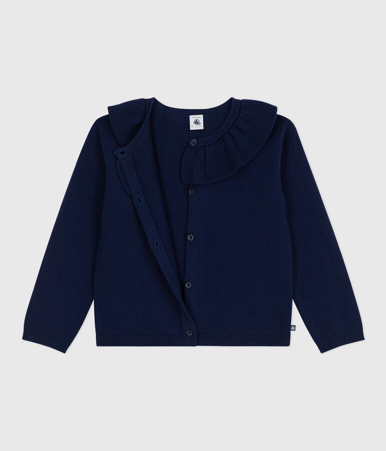 Cardigan enfant en laine et coton uni bleu