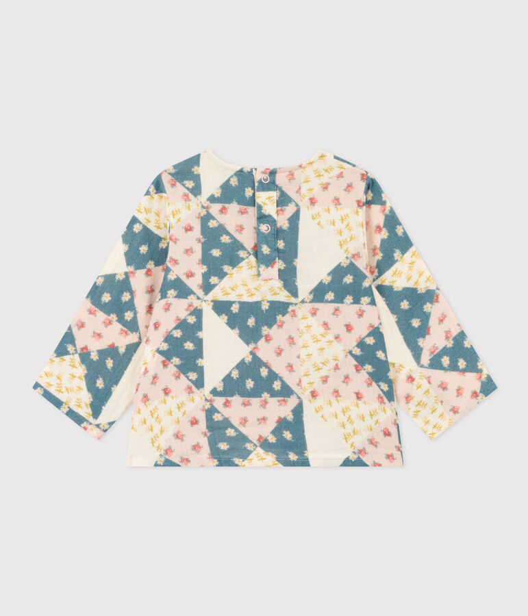 Blouse manches longues en gaze de coton b&eacute;b&eacute; &eacute;cru/multicouleur