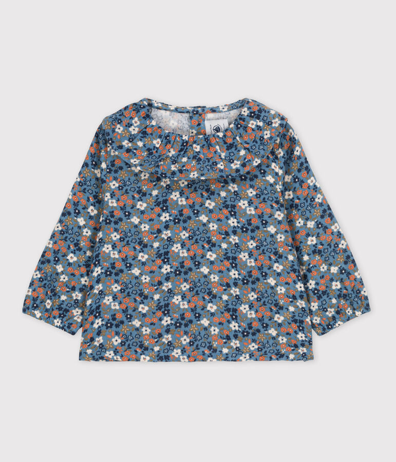 Blouse met lange mouwen met print van luchtig katoen voor baby's blauw/multicouleur