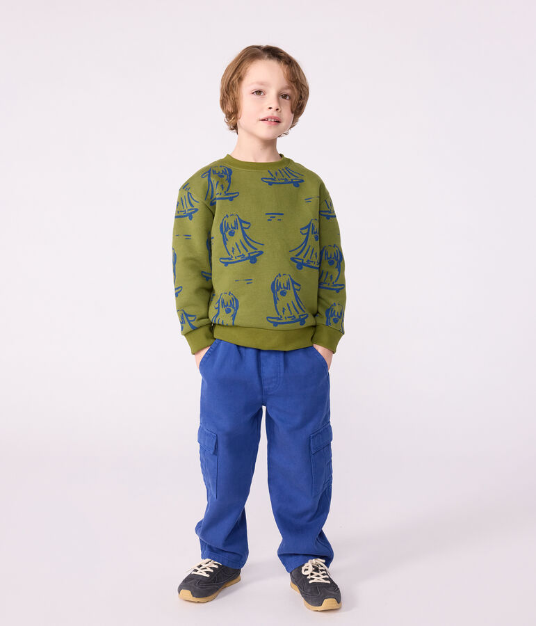 Katoenen sweatshirt met print voor kinderen groen/blauw