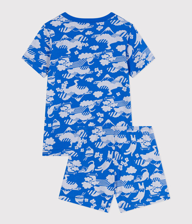 Katoenen pyjamashort met print voor kinderen blauw/wit