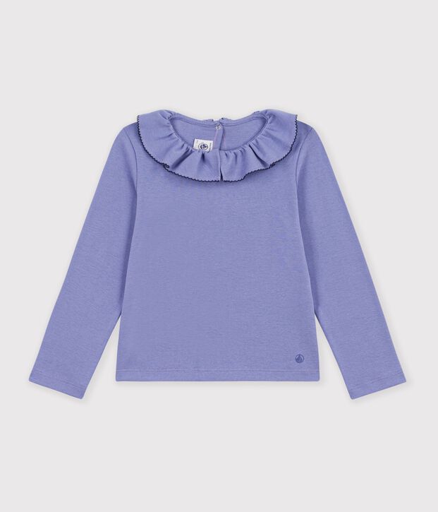Effen T-shirt met kraagje en lange mouwen voor kinderen purper