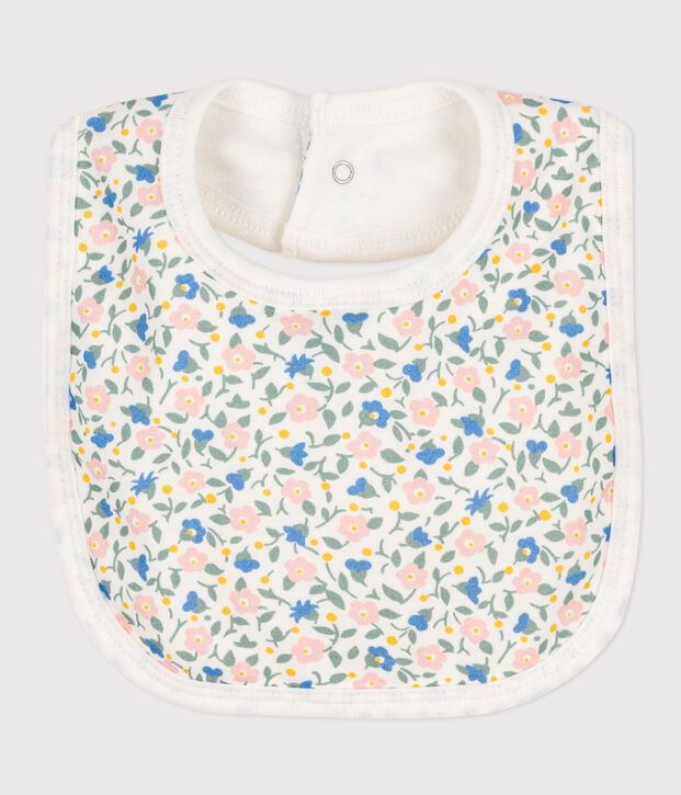 Bavoir unitaire fleurs en coton blanc/multicouleur