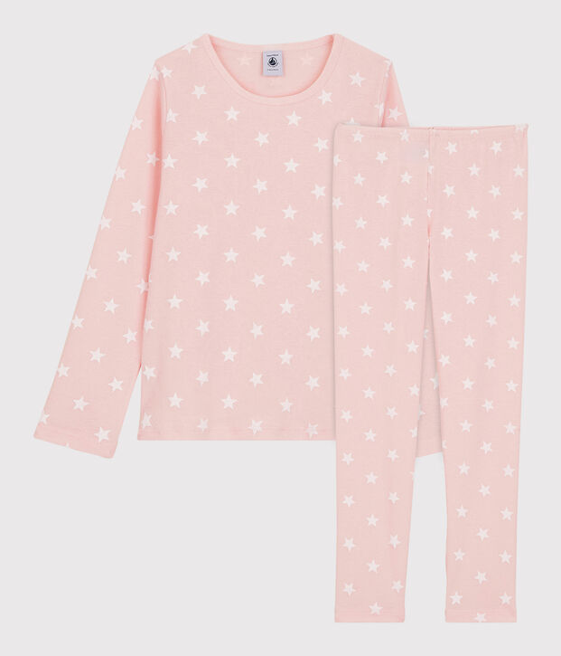 Pyjama imprim&eacute; &eacute;toiles petite fille en coton rose/blanc