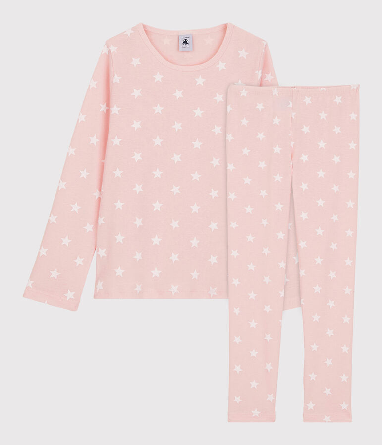 Katoenen meisjespyjama met sterrenprint roze MINOIS/wit MARSHMALLOW