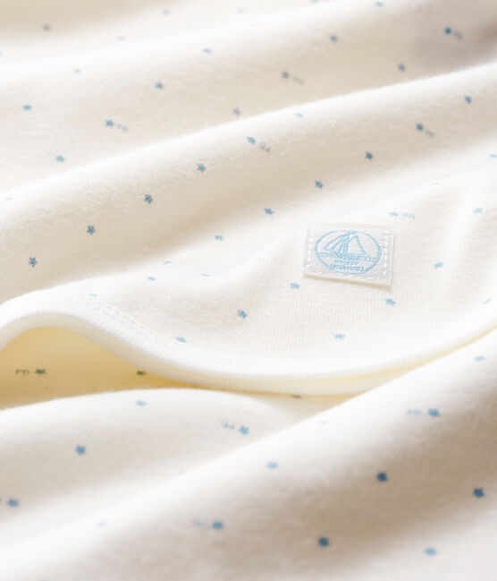 Drap de maternité bébé en côte blanc MARSHMALLOW/bleu ACIER