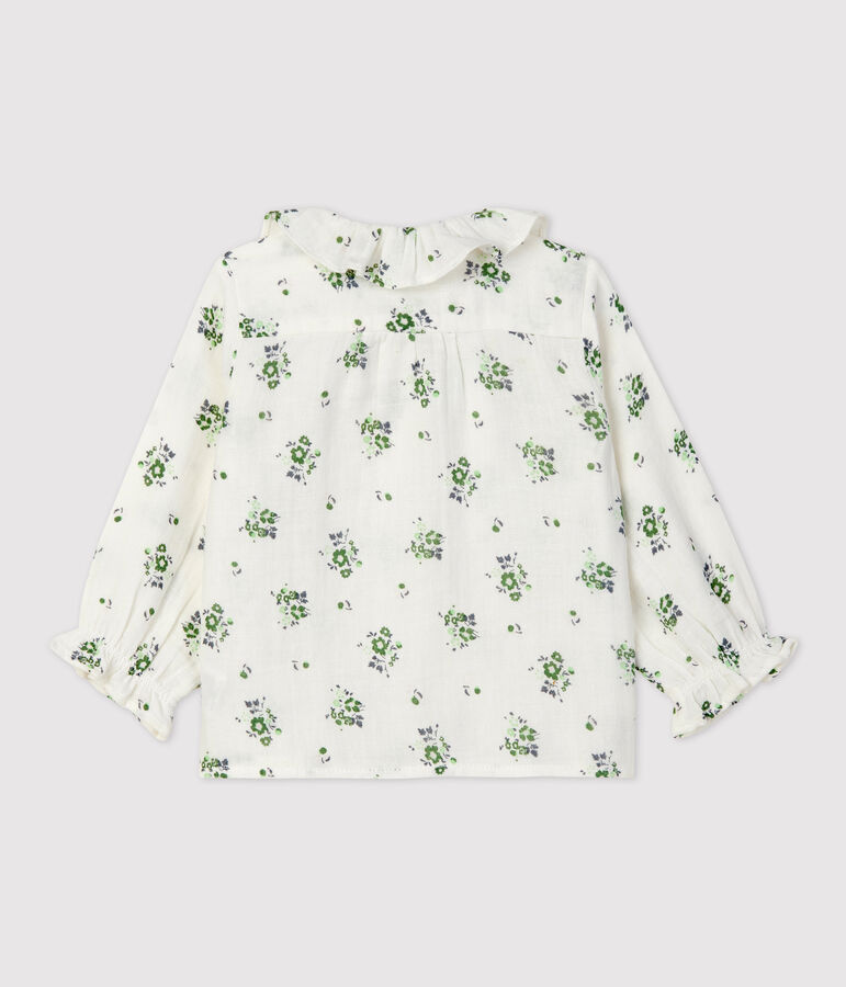 Blouse met bloemenprint van gaas van biokatoen voor baby's wit/multicouleur